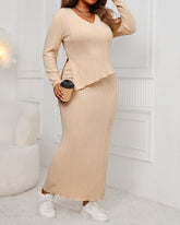 Plus Size Two Piece Asymmetrial Ribbed Tops Skirts